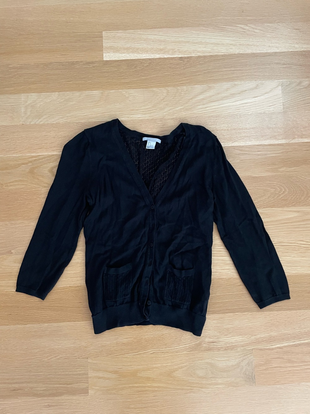 H&M Black Women's Button Cardigan with Lace Trim